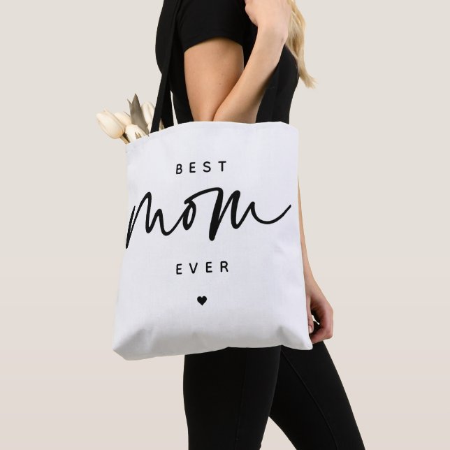 Minimalist Best Mum Ever elegant Script Typography Tote Bag (Close Up)