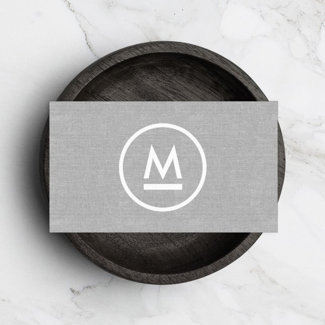 Minimalist Big Initial Modern Monogram Grey Linen Business Card (Creator Uploaded)