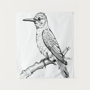 Minimalist Bird Illustration Line Art Tapestry