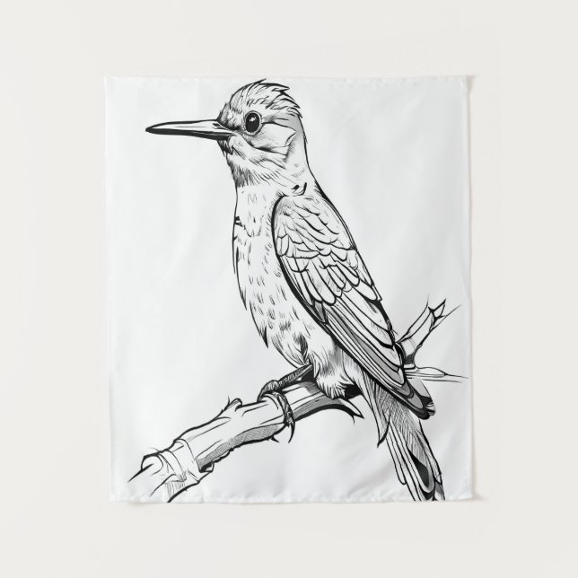 Minimalist Bird Illustration Line Art Tapestry (Front)