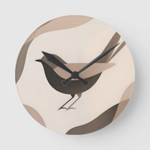 Minimalist Bird Neutral Tones Abstract Nature Round Clock