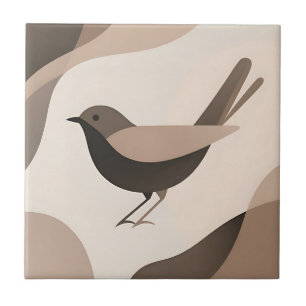 Minimalist Bird Neutral Tones Abstract Nature Tile