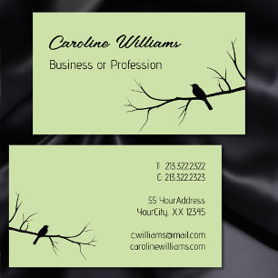 Minimalist Bird Tree Branch Silhouette Black Green Business Card
