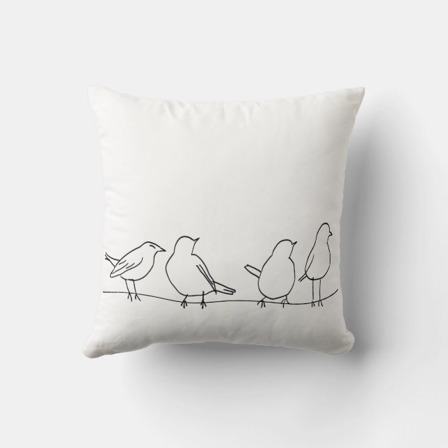 Minimalist Birds on a Wire Line Art on Throw Pillo Cushion (Back)