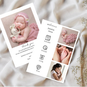 Minimalist Birth Announcement with Photo Collage