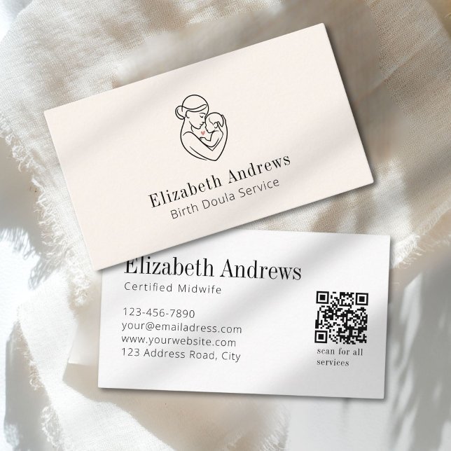 Minimalist Birth Doula Logo–Pregnancy & Maternity Business Card (Minimalist Birth Doula Logo–Pregnancy & Maternity Beige White Business Card.)