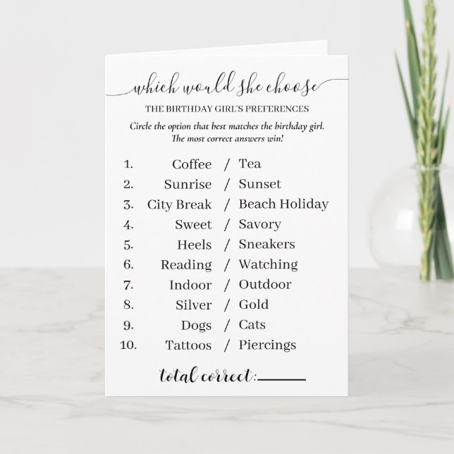 Minimalist Birthday Girl Interview Game Activity Card (Front)
