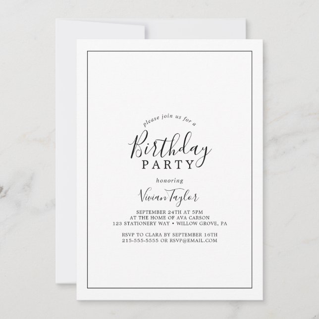 Minimalist Birthday Party Invitation (Front)