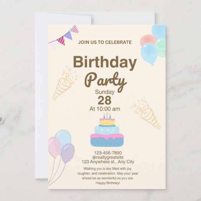 Minimalist Birthday Party Invitation Template  (Front)