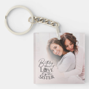 Minimalist Birthday Photo Calligraphy Sister Key Ring