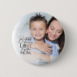 Minimalist Birthday Photo Frame Calligraphy Mom 6 Cm Round Badge
