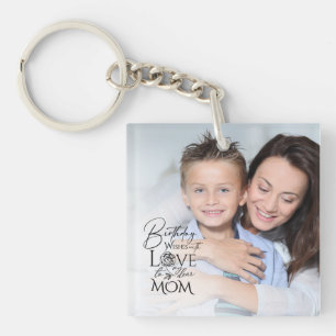 Minimalist Birthday Photo Frame Calligraphy Mom Key Ring