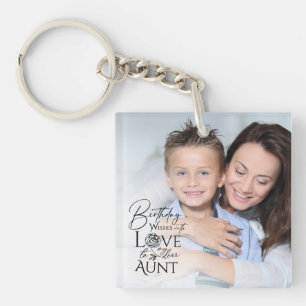 Minimalist Birthday Typography Photo frame Aunt Key Ring