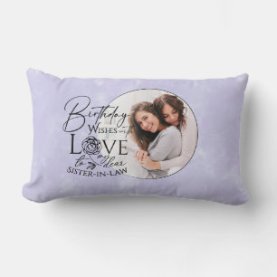 Minimalist Birthday Typography Photo Sister-In-Law Lumbar Cushion