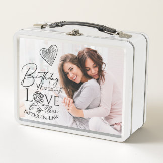 Minimalist Birthday Typography Photo Sister-In-Law Metal Lunch Box