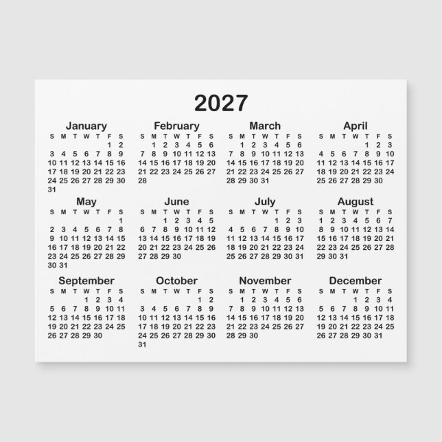Minimalist Black 2027 Magnetic Calendar (Front)