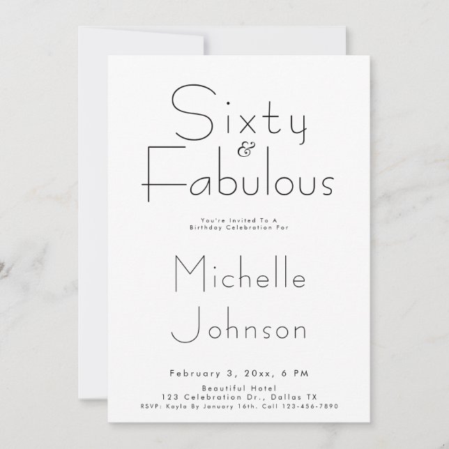 Minimalist Black 60 & Fabulous 60th Birthday Party Invitation (Front)