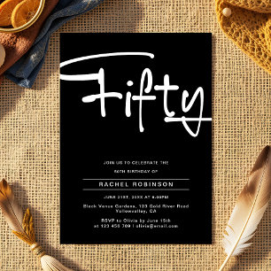 Minimalist Black Adult Fifty 50th Birthday Party Invitation