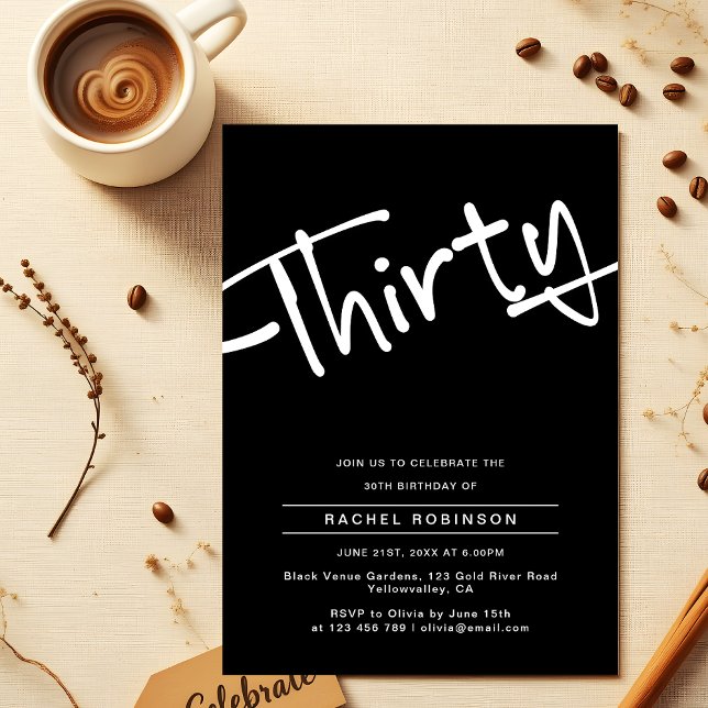 Minimalist Black Adult Thirty 30th Birthday Party Invitation (Creator Uploaded)