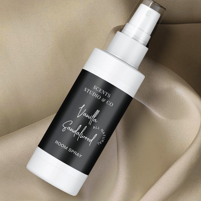 Minimalist Black Air Freshener Mist Spray Bottle (Elegant black spray bottle labels with space for your business details, product name and ingredients)