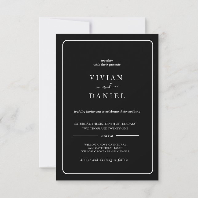Minimalist | Black All In One Wedding  Invitation (Front)