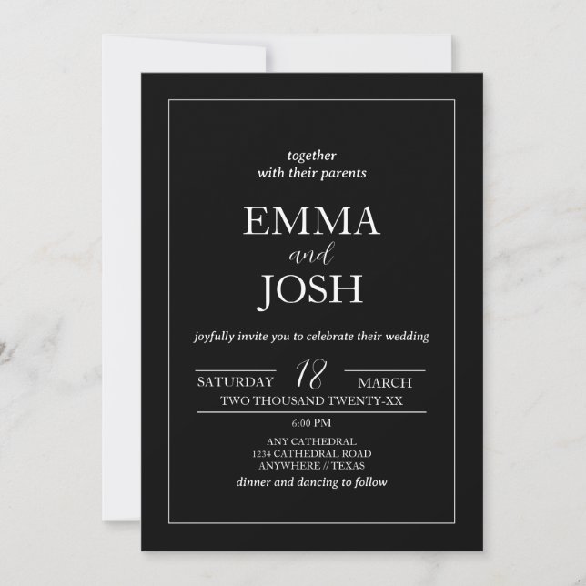 Minimalist | Black All In One Wedding Invitation (Front)