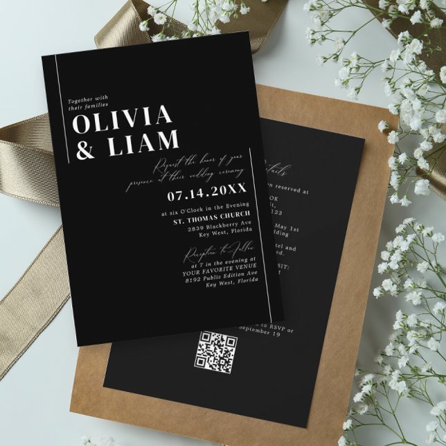 Minimalist Black All One RSVP QR Code Wedding Invitation (Creator Uploaded)
