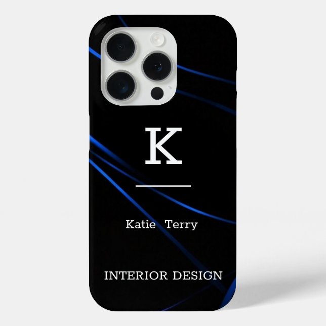 Minimalist Black and Blue Modern Monogram Case (Back)