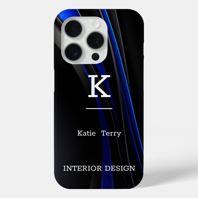 Minimalist Black and Blue Modern Monogram Case (Back)