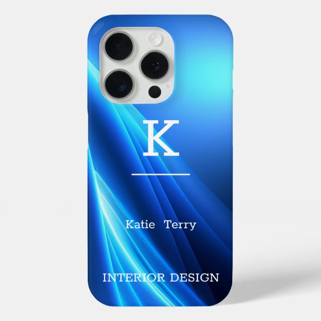 Minimalist Black and Blue Modern Monogram Case (Back)