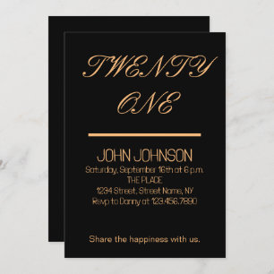 Minimalist Black And Gold 21st Birthday Invitation