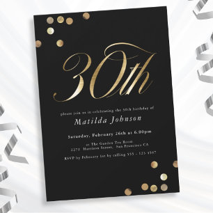 Minimalist Black and Gold 30th Birthday Party Invitation