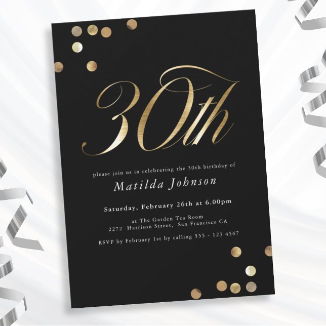 Minimalist Black and Gold 30th Birthday Party Invitation (Mockup View)