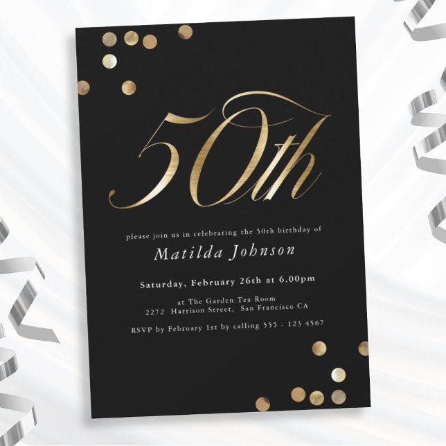 Minimalist Black and Gold 50th Birthday Party Invitation (Mockup View)