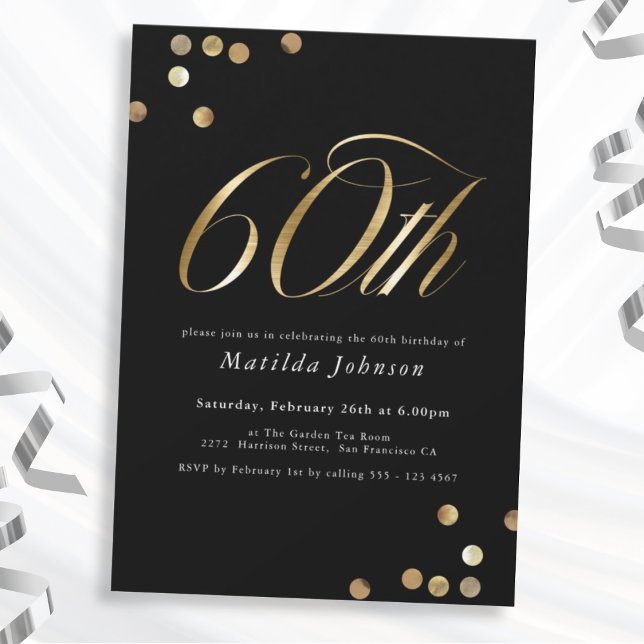 Minimalist Black and Gold 60th Birthday Party Invitation (Mockup View)