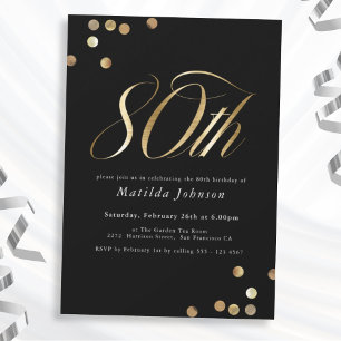 Minimalist Black and Gold 80th Birthday Party Invitation