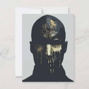 Minimalist Black and Gold Abstract Portrait Art Postcard