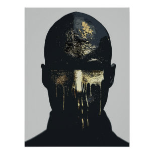 Minimalist Black and Gold Abstract Portrait Art Poster
