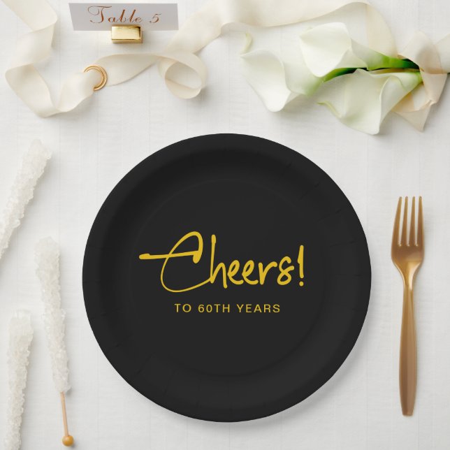 Minimalist Black and Gold Adult Birthday Party  Paper Plate (Wedding)