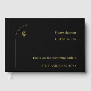 Minimalist Black and Gold Arch Wildflower Wedding Guest Book