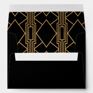 Minimalist Black and Gold Art Deco Wedding Envelope