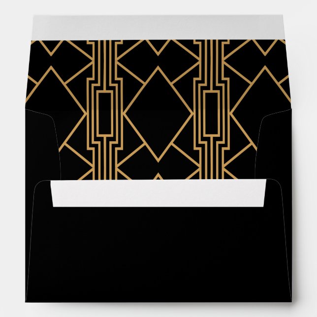Minimalist Black and Gold Art Deco Wedding  Envelope (Back (Bottom))