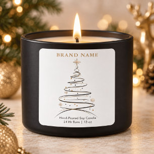 Minimalist Black and Gold Christmas Tree Candle Square Sticker