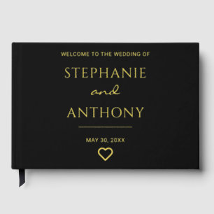 Minimalist Black And Gold Heart Modern Wedding   Guest Book