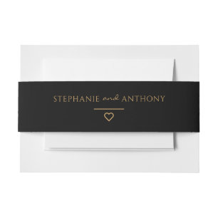 Minimalist Black And Gold Heart Modern Wedding   Invitation Belly Band