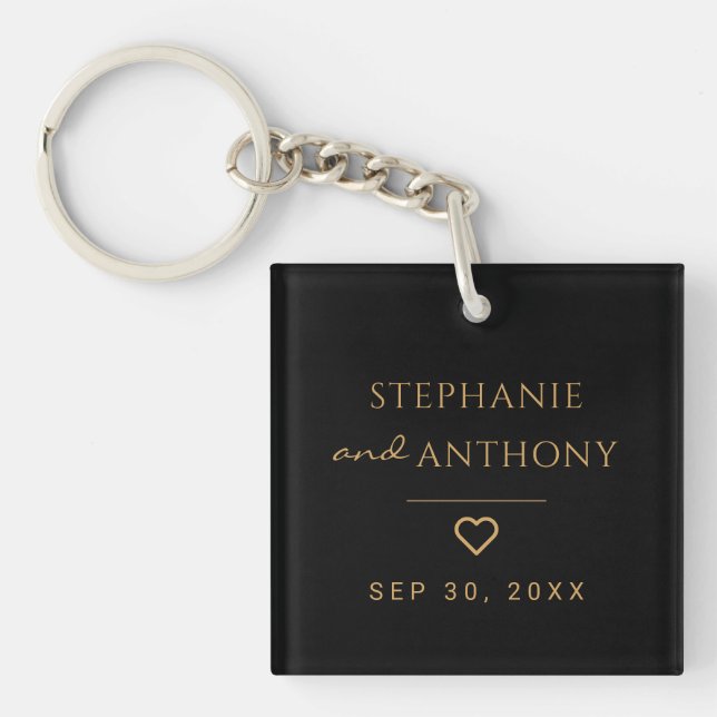 Minimalist Black And Gold Heart Modern Wedding   Key Ring (Front)