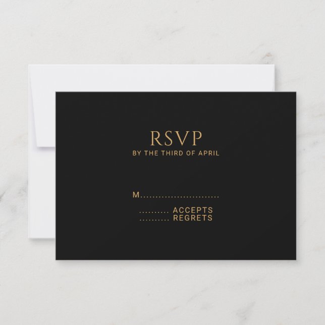 Minimalist Black and Gold Heart Modern Wedding   RSVP Card (Front)