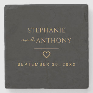 Minimalist Black And Gold Heart Modern Wedding Stone Coaster