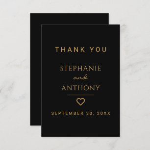 Minimalist Black And Gold Heart Modern Wedding   Thank You Card