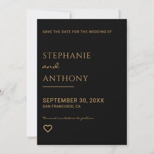 Minimalist Black And Gold Heart Wedding   Announcement